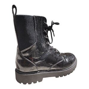 Art Class Combat Boots Rochelle Big Girls Sz 3 Black Sparkle Glitter Zip School